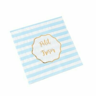 SERVIETTE PETIT TRESOR RAYE BLANC, CIEL DORURE OR 33X33CM 3PLIS (X16)