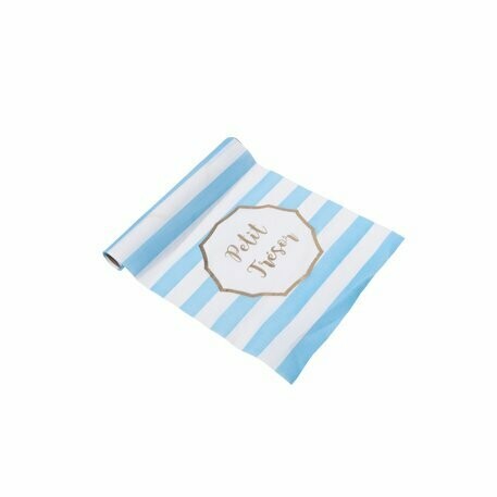 CHEMIN DE TABLE PETIT TRESOR TISSU RAYE CIEL DORURE OR 28CMX5M