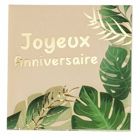 SERVIETTE JOYEUX ANNIVERSAIRE SAVANE DORURE OR 3 PLIS 33X33CM (x16)
