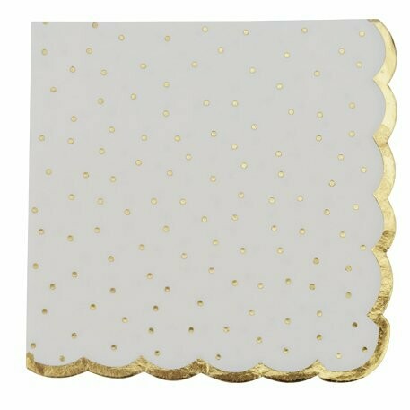 SERVIETTE POIS ET FESTONS BLANC ET DORURE OR 3 PLIS 33X33CM (x16)