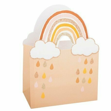 SAC CADEAUX ARC EN CIEL PAILLETTES CUIVRE ET OR 12.5x10x7CM + ANSES (x4)