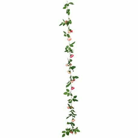 GUIRLANDE DE ROSES DE PIERRE DE RONSARD ET FEUILLES VERTES 2.30M
