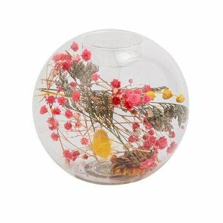 PHOTOPHORE JULIETTE FLEURS SECHEES COLOREES DIAM 11 X 10.5CM