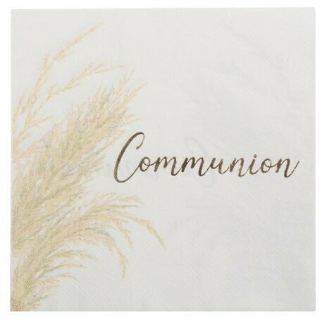 SERVIETTE COMMUNION PAMPA BLANC ET OR 3 PLIS 33X33CM (x16)
