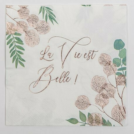 SERVIETTE LA VIE EST BELLE BOTANIQUE ROSE GOLD 3 PLIS 33X33CM (x16)