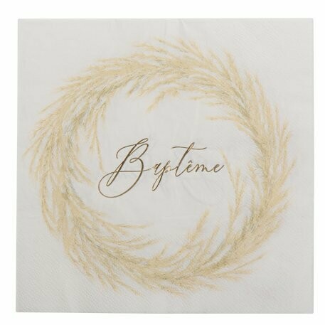 SERVIETTE BAPTEME PAMPA BLANC ET OR 3 PLIS 33X33CM (x16)