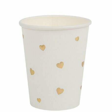 GOBELET PETITS COEURS BLANC ET OR 255ML (x8)