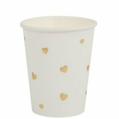 GOBELET PETITS COEURS BLANC ET OR 255ML (x8)