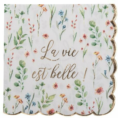SERVIETTE "LA VIE EST BELLE" FLEURS SAUVAGES OR 3 PLIS 33X33CM (x16)