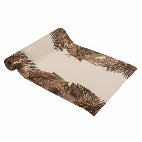 CHEMIN DE TABLE TISSU PALM LEAF CREME CHOCO OR 28CMX5M