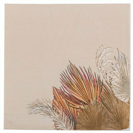 SERVIETTE PALM LEAF DEGRADE DE SABLE ET OR 3 PLIS 33X33CM (x16)