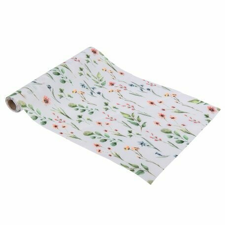 CHEMIN DE TABLE TISSU BRUNCH TIME BLANC ET JOLIE FLEUR 28CMX5M