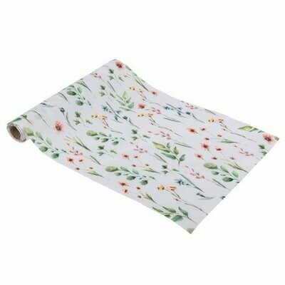 CHEMIN DE TABLE TISSU BRUNCH TIME BLANC ET JOLIE FLEUR 28CMX5M