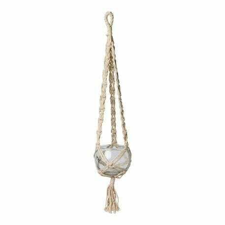 SUSPENSION VERRE MACRAME IVOIRE 55CM