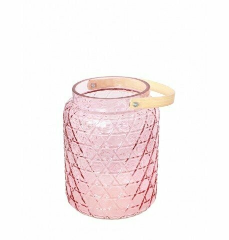 PHOTOPHORE / VASE VERRE ROSE PASTEL ANSE BAMBOU