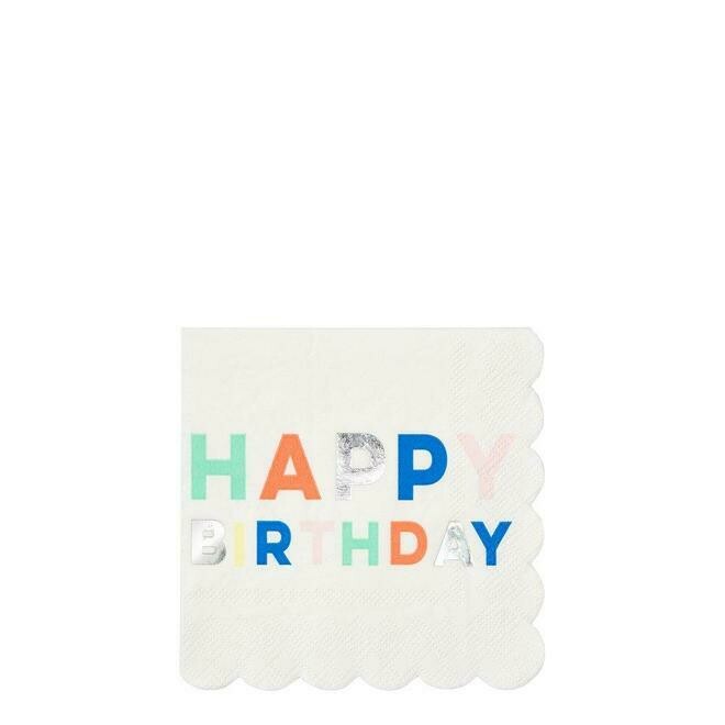 SERVIETTE COCKTAIL HAPPY BIRTHDAY PALETTE DE COULEURS (x16)