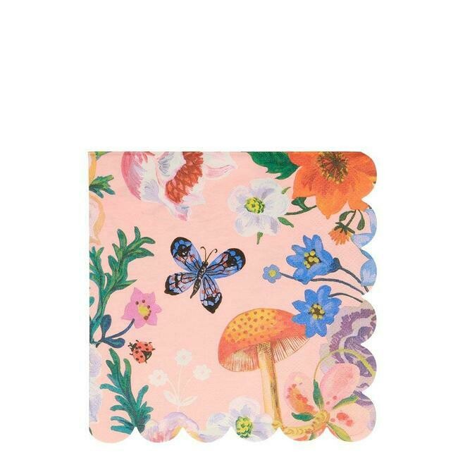 SERVIETTE FLORE ET PAPILLONS 33CM (x16)