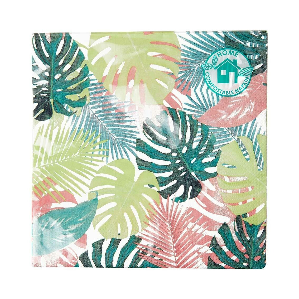 SERVIETTE FEUILLES TROPICALES MULTICOLORES 33CM (20)