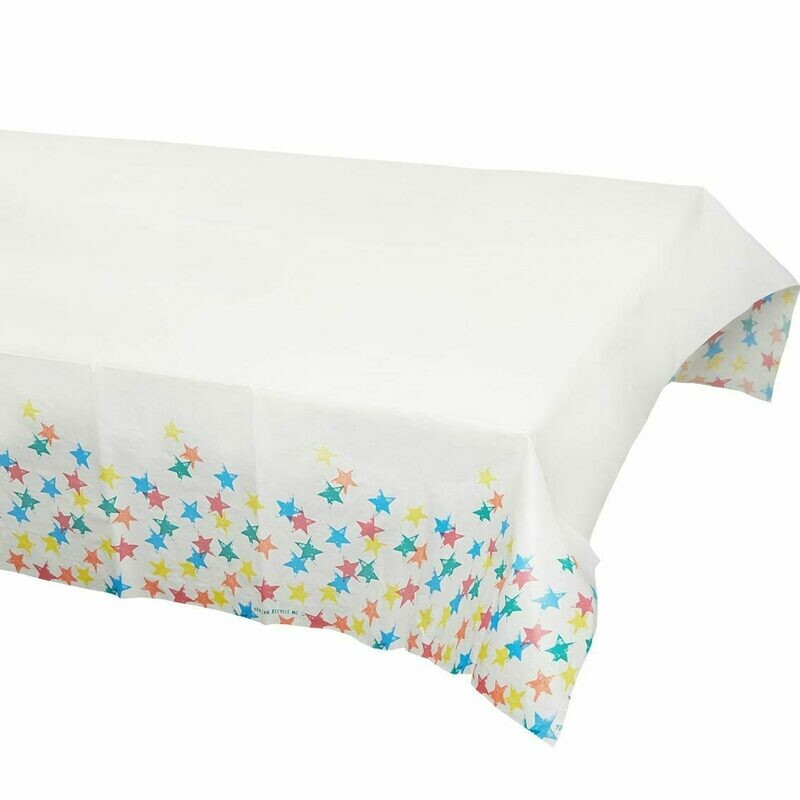 NAPPE BLANCHE ETOILES MULTICOLORES 180x120CM