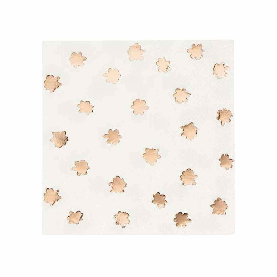 SERVIETTE COCKTAIL FLEURS ROSE GOLD (x16)