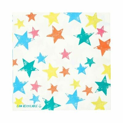SERVIETTE BLANCHE ETOILES MULTICOLORES 33CM (x20) SERVIETTE BLANCHE ETOILES MULTICOLORES 33CM (x20)