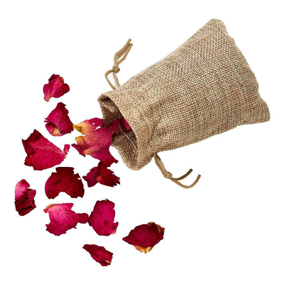 PETALES DE ROSES SECHEES DANS SAC JUTE 11X8CM