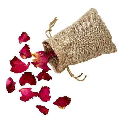 PETALES DE ROSES SECHEES DANS SAC JUTE 11X8CM