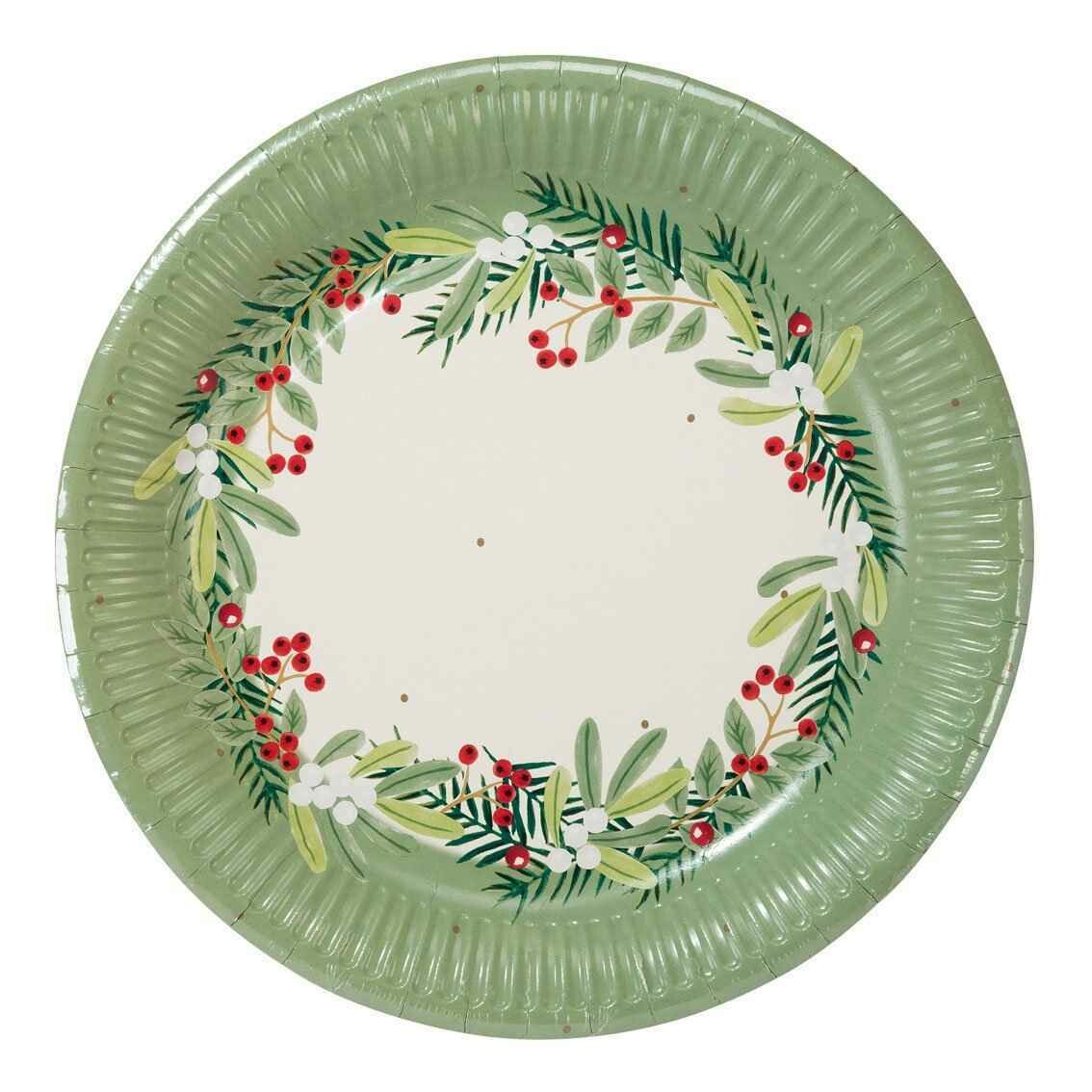 ASSIETTE SAPIN ET BAIES ROUGES 23CM (x8)