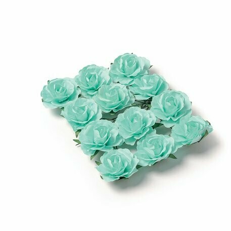 ROSES 3.5CM MENTHE SUR TIGE PAPIER (x12)