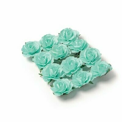 ROSES 3.5CM MENTHE SUR TIGE PAPIER (x12)