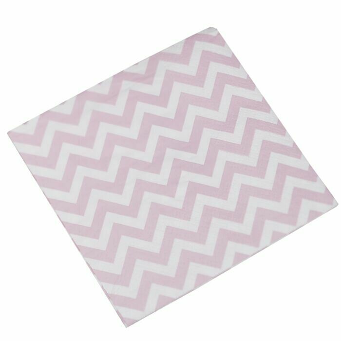 SERVIETTE COCKTAIL BLANCHE CHEVRON ROSE 12.7CM (x20)