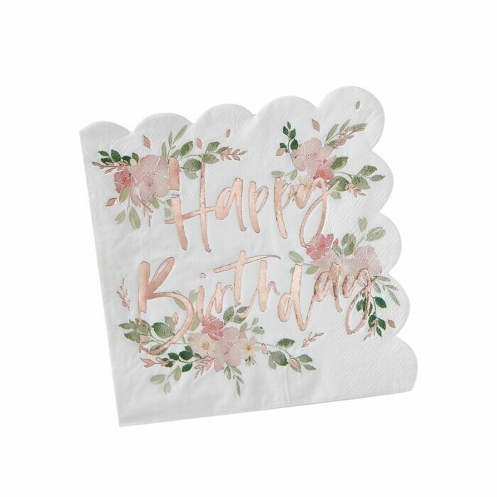 SERVIETTES FLEURS HAPPY BIRTHDAY 33CM (x16)