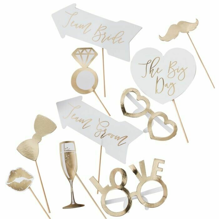 KIT PHOTOBOOTH MARIAGE DORE 10 PIECES