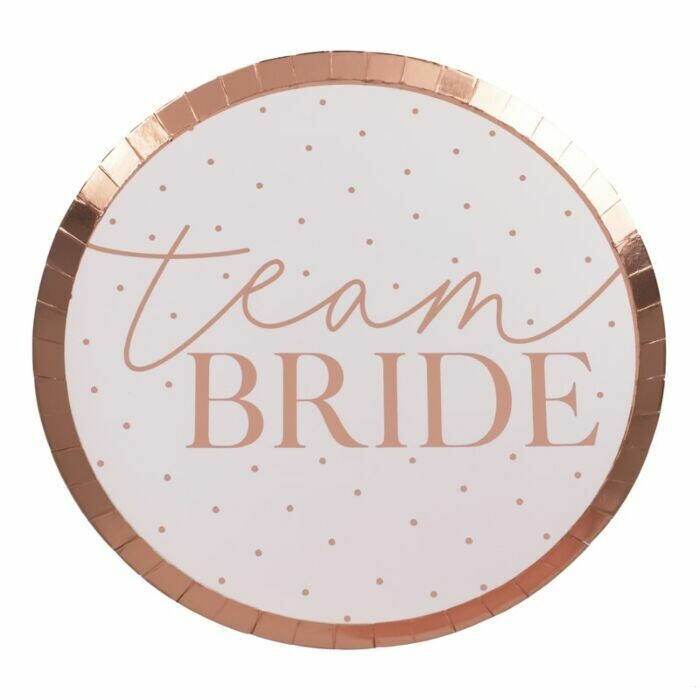 ASSIETTE RONDE "TEAM BRIDE" ROSE ET ROSE GOLD 25CM (x8)