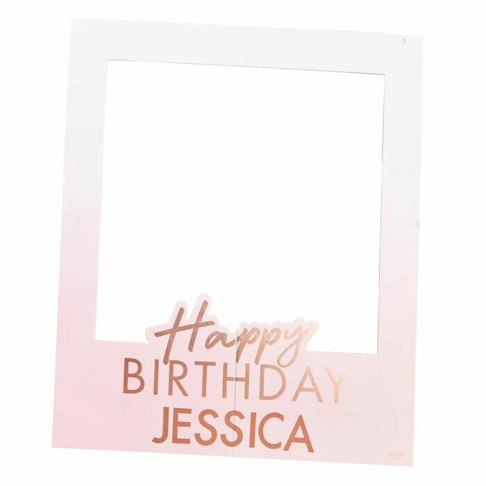 CADRE PHOTOBOOTH "HAPPY BIRTHDAY" ROSE ET ROSE GOLD PERSONNALISABLE 72x60CM