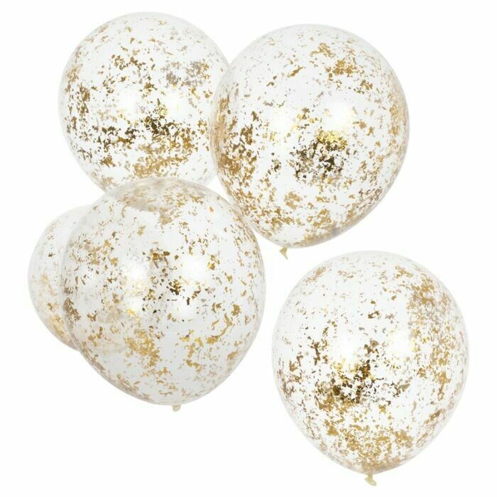 BALLON TRANSPARENT A CONFETTIS DORE 30CM (x5)