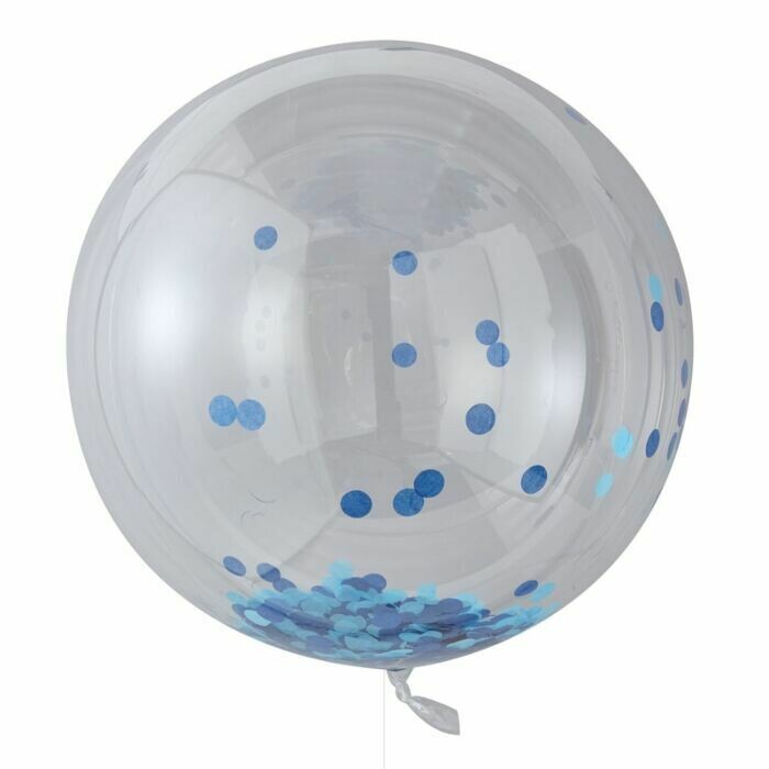 BALLON BULLE XL TRANSPARENT A CONFETTIS BLEU 90CM (x3)