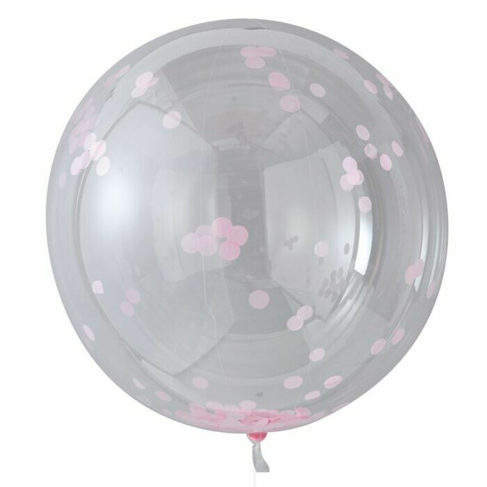 BALLON BULLE XL TRANSPARENT A CONFETTIS ROSE 90CM (x3)