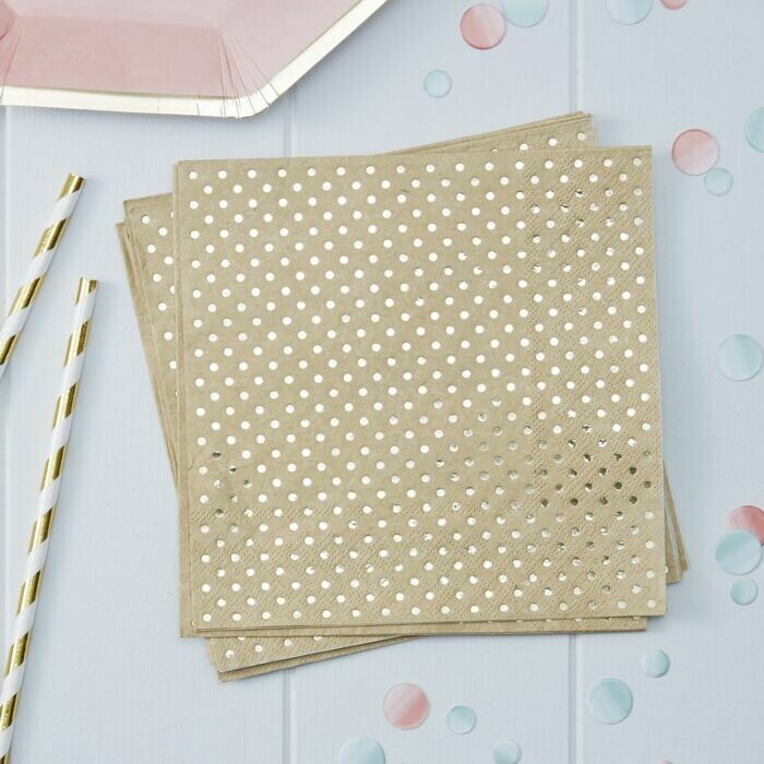 SERVIETTE KRAFT POINTS DORES 33CM (x20)