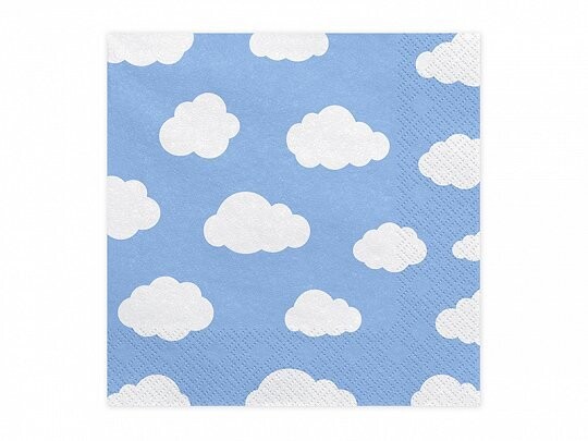 SERVIETTE BLEU CIEL NUAGES BLANC 33CM (x20)