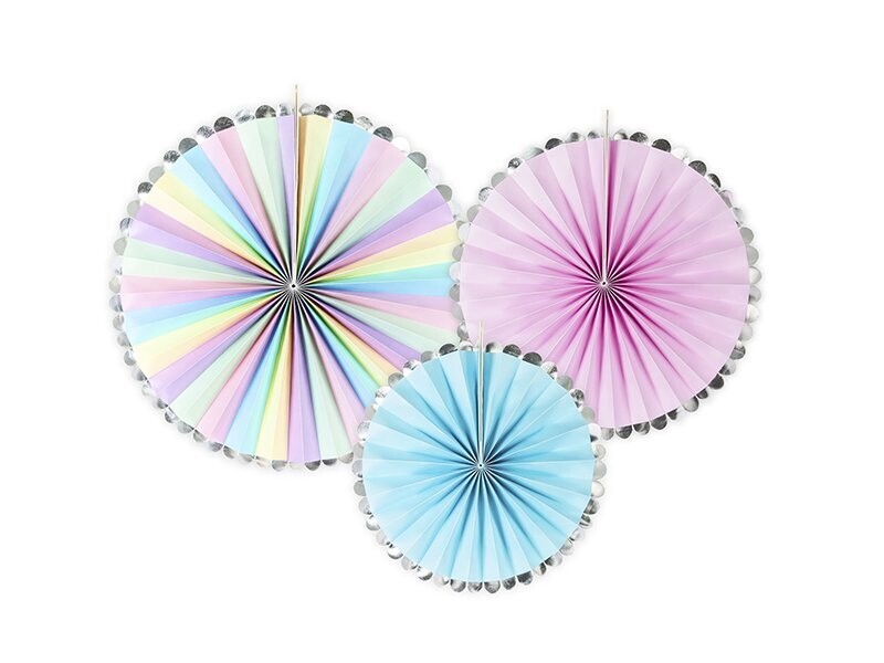 EVENTAIL PASTEL LISERE ARGENT 40CM, 32CM ET 23CM