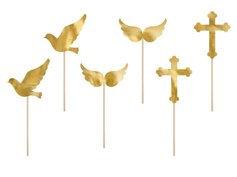 CAKE TOPPER CEREMONIE COLOMBE, AILES ET CROIX 8.5 A 11CM (x6)