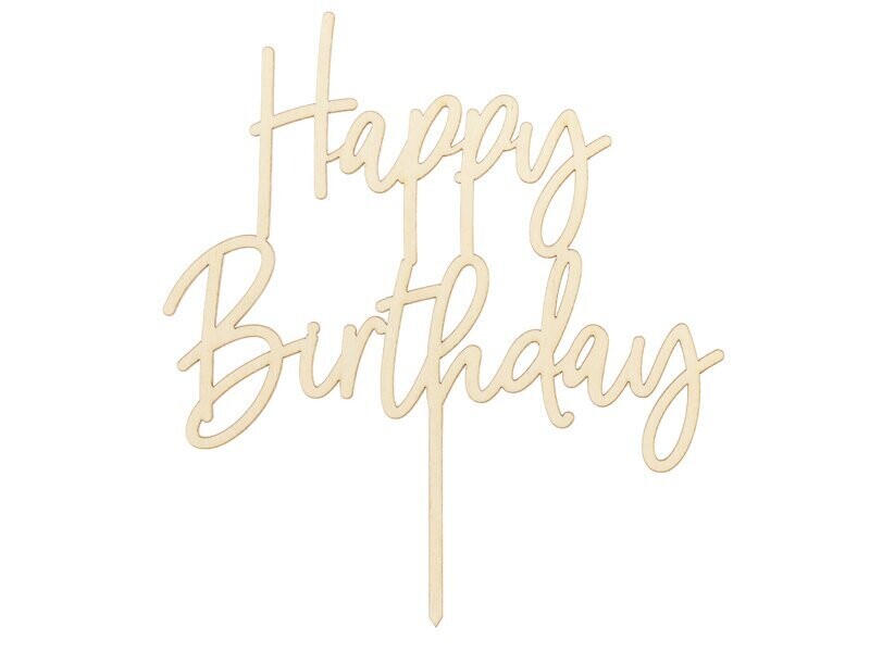 CAKE TOPPER "HAPPY BIRTHDAY" BOIS 16.5CM
