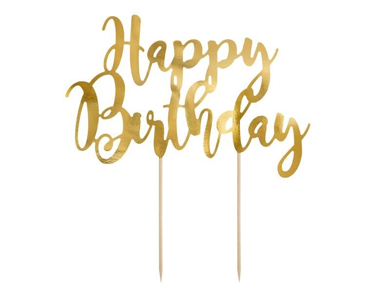 CAKE TOPPER "HAPPY BIRTHDAY" DORE 22.5CM