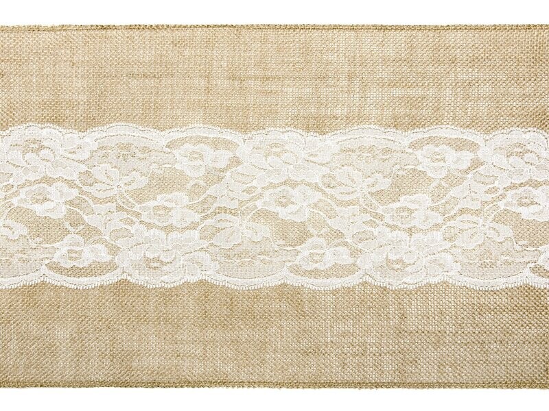CHEMIN DE TABLE JUTE ET DENTELLE 28CMx2.75M