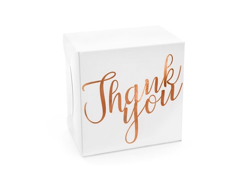 BOITE A GATEAU BLANCHE "THANK YOU" ROSE GOLD 14X8.5X14CM (x10)