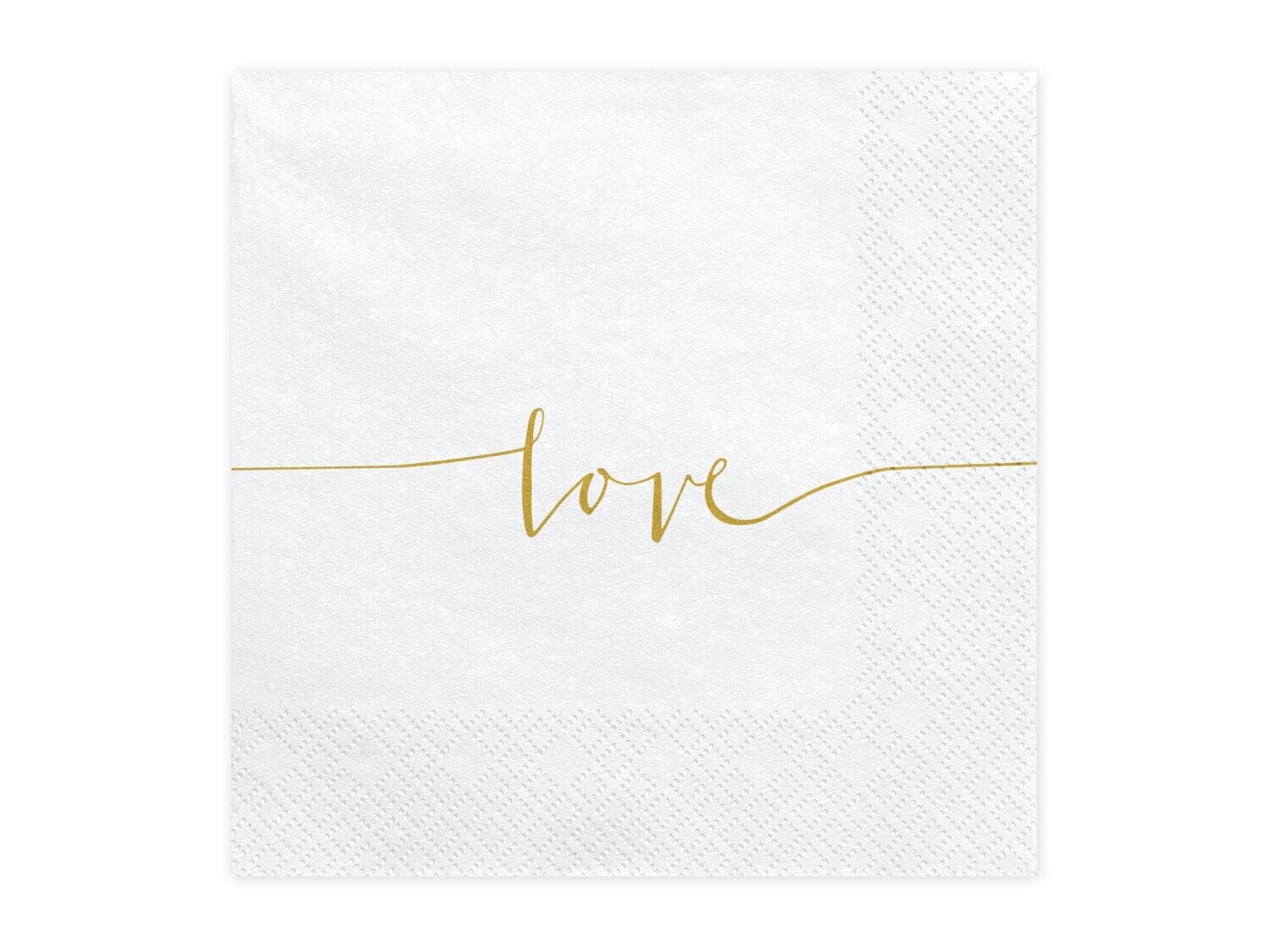 SERVIETTE BLANCHE "LOVE" DORE 33CM (x20)