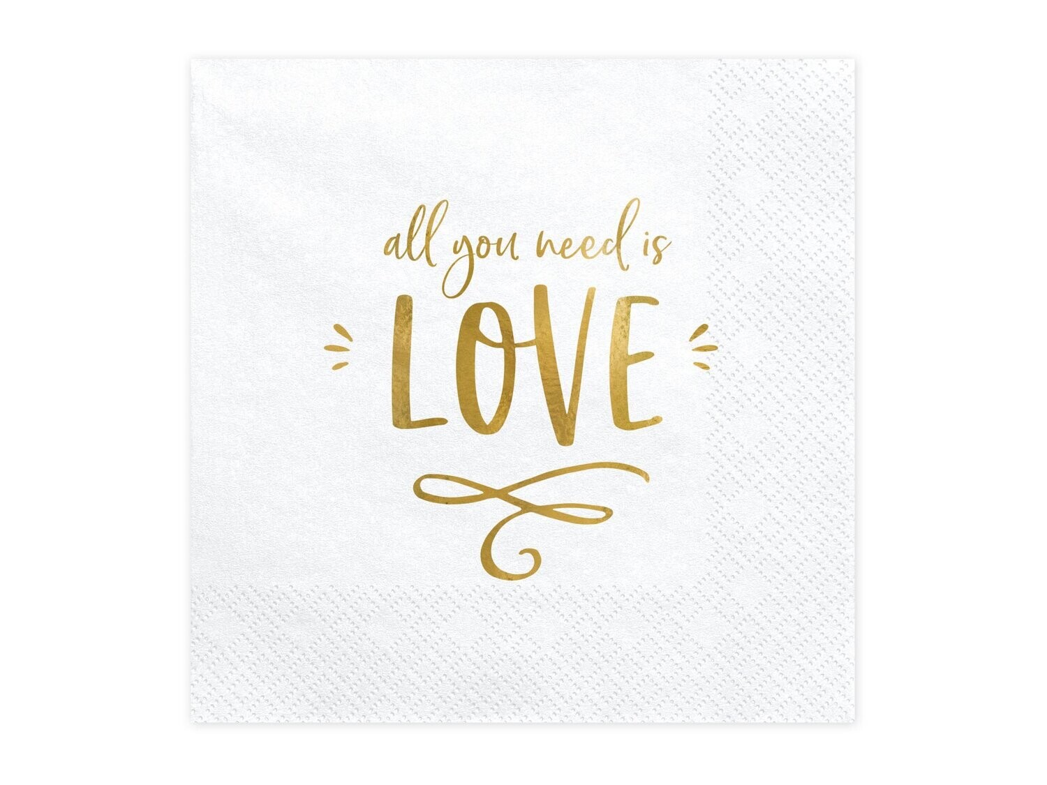 SERVIETTE BLANCHE "ALL YOU NEED IS LOVE" OR 33CM (x20)