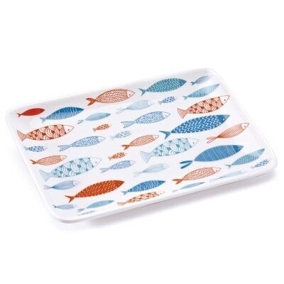 ASSIETTE RECTANGULAIRE POISSONS ORANGE ET BLEU 20.5x13CM