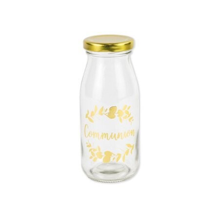 BOUTEILLE CANDY BAR COMMUNION VERRE FLOQUEE OR 6X14CM + BOUCHON OR
